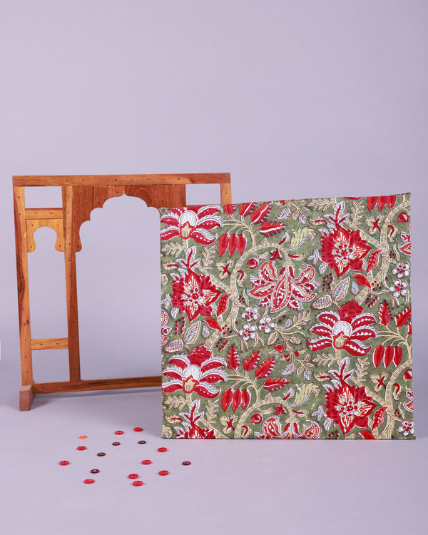 RED CHAKORI HANDBLOCK FABRIC (WIDTH 42 INCHES)