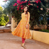 Yami Yellow Embroidered Anarkali Suit Set