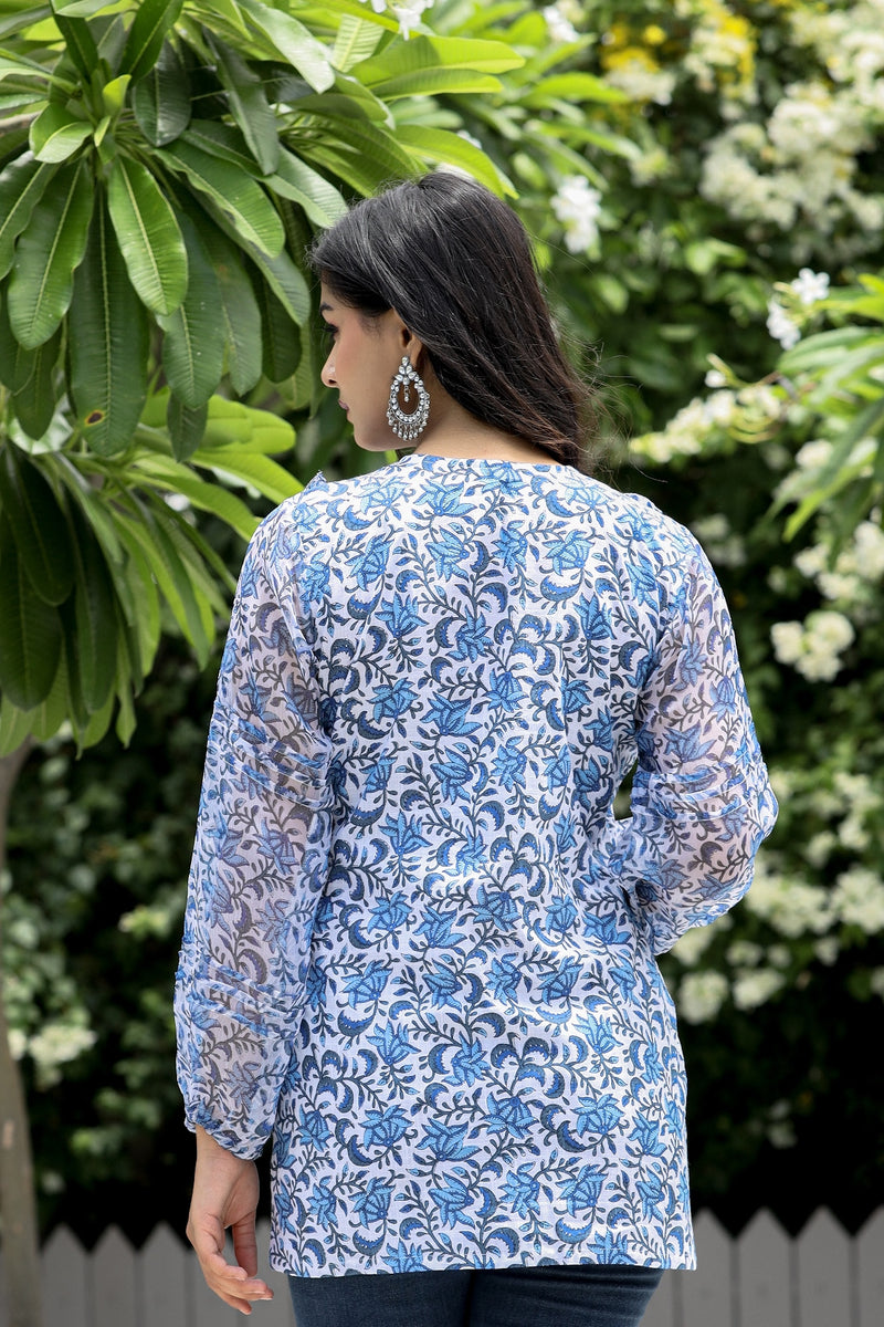 MISHRI WHITE FLORAL SHORT KURTA