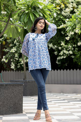 MISHRI WHITE FLORAL SHORT KURTA