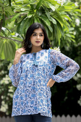 MISHRI WHITE FLORAL SHORT KURTA
