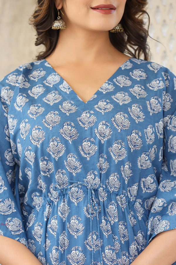 Blue & White Womens Cotton Print Kaftan