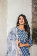 Blue Breeze Handblock Kotadoria Dupatta Suit