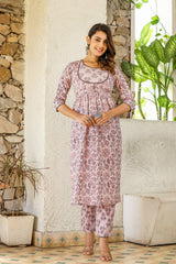 Poetic Bloom Embroidery Cotton Suit Set