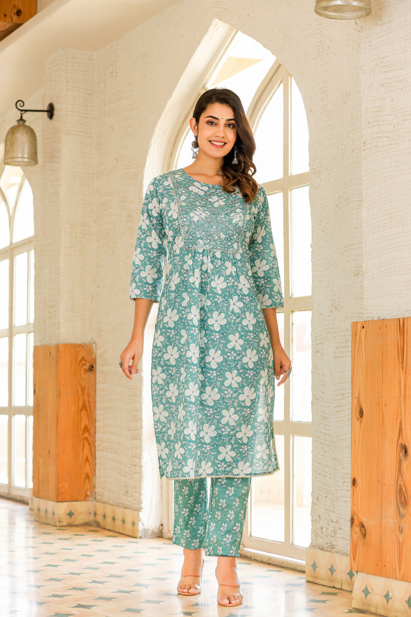 Majestic Gardens Embroidery Cotton Suit Set