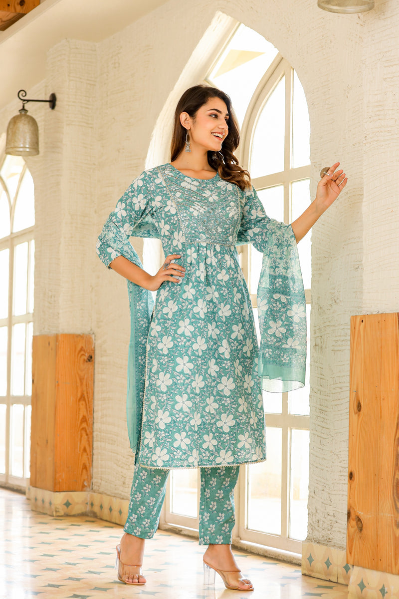 Majestic Gardens Embroidery Cotton Suit Set