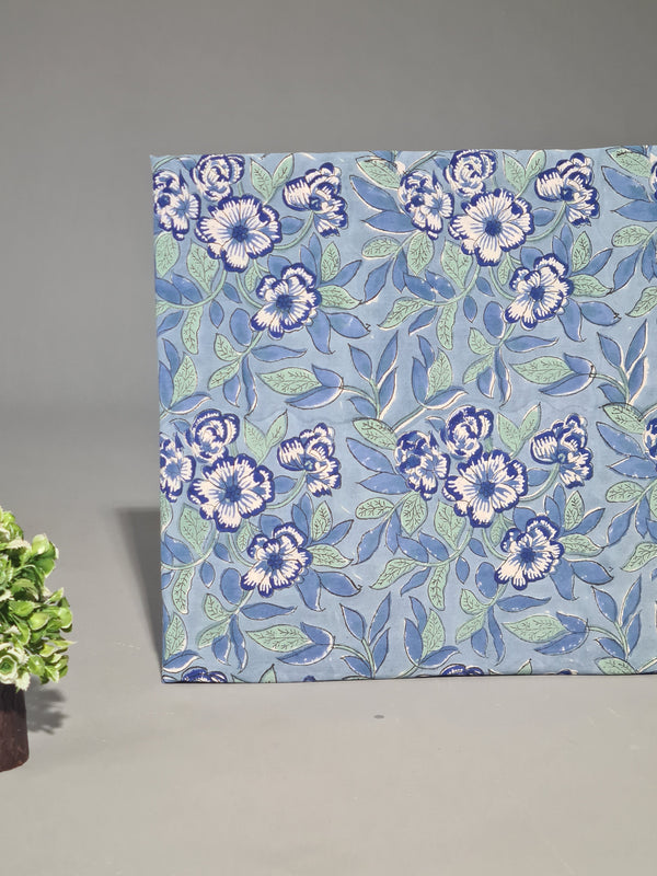 NAZARANA BLUE HANDBLOCK  FABRIC (WIDTH 42 INCHES)