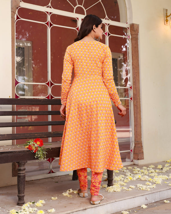 Omani Orange Cotton Anarkali  Suit Set