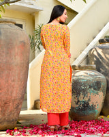Yesha Yellow Floral Straight Fit Suit Set