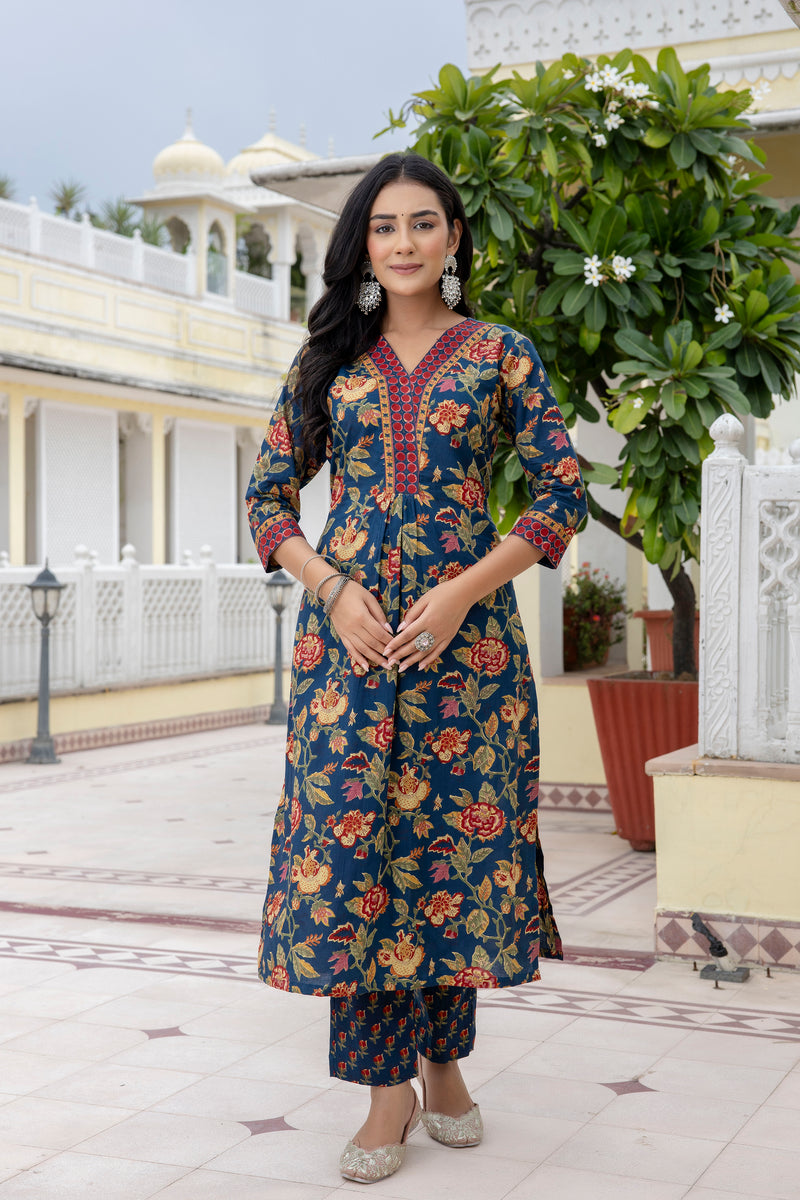 Trishala Blue Floral Print Suit Set