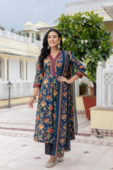 Trishala Blue Floral Print Suit Set