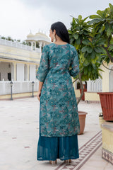 Ruby Floral A-line Silk Suit set