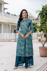 Ruby Floral A-line Silk Suit set