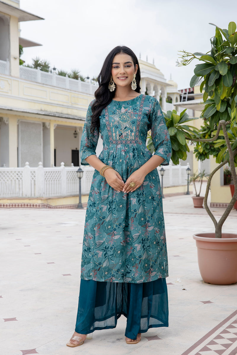 Ruby Floral A-line Silk Suit set