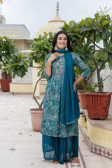 Ruby Floral A-line Silk Suit set