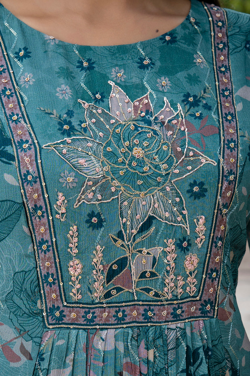 Ruby Floral A-line Silk Suit set