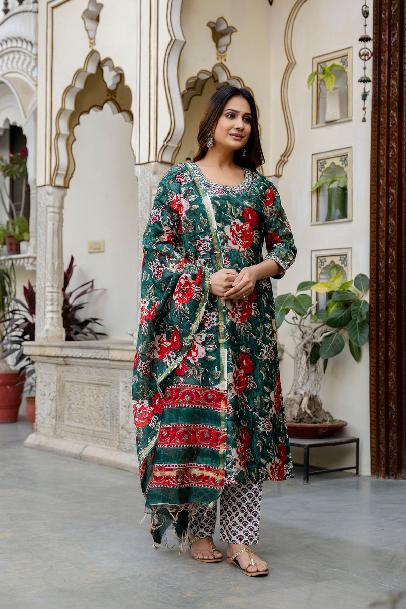 Bageecha Chanderi Silk Suit with Handwork Detailing