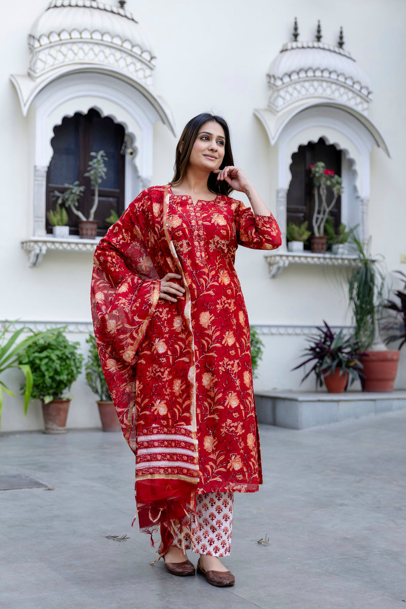 Gerua Chanderi Silk Suit with Handwork Detailing