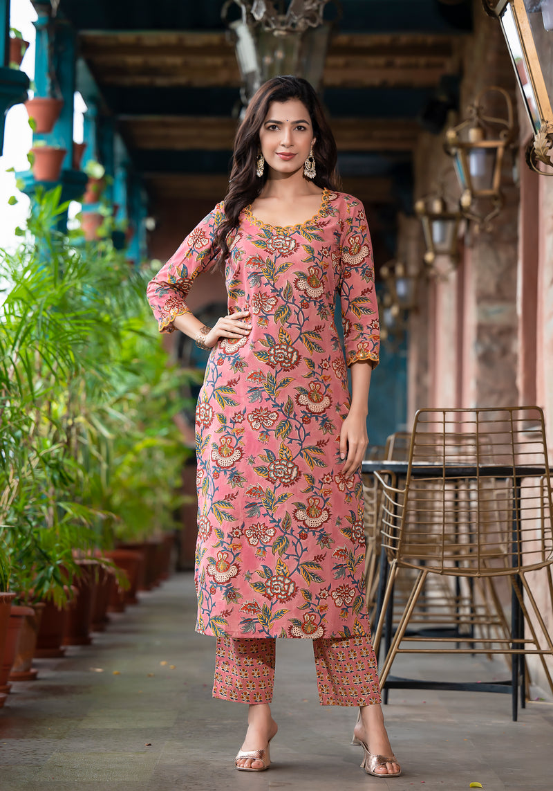 Iktara Embroidery Handblock suit set