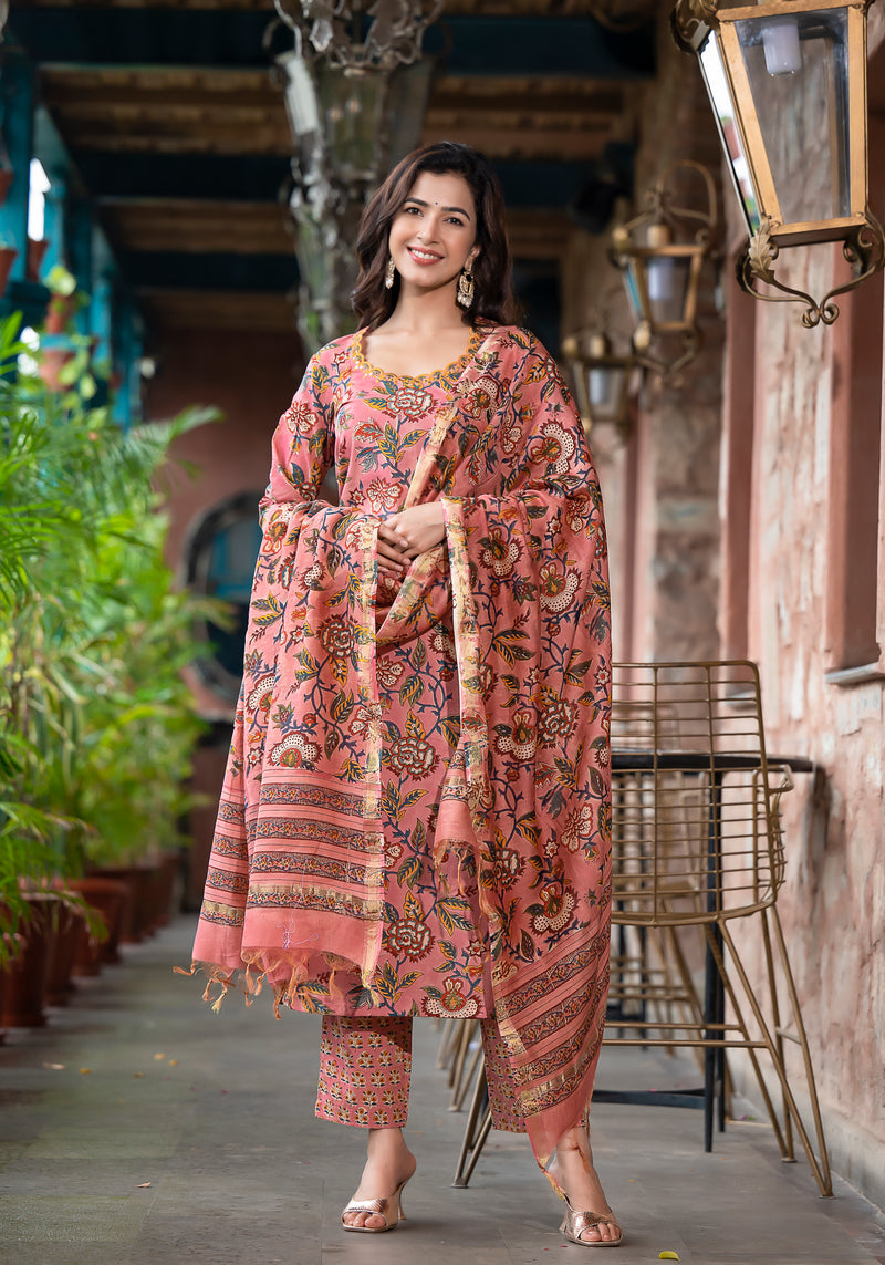 Iktara Embroidery Handblock suit set