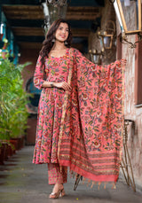 Ghoomar Floral Block print Handwork Suit Set