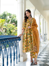 Yaani Yellow Floral Handblock Suit Set