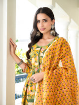 Yaani Yellow Floral Handblock Suit Set