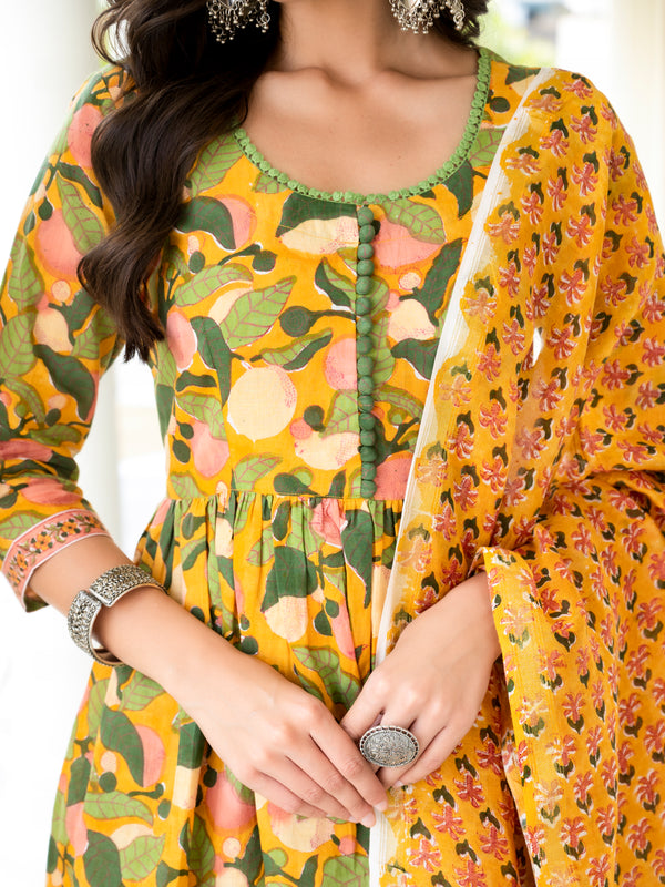 Yaani Yellow Floral Handblock Suit Set