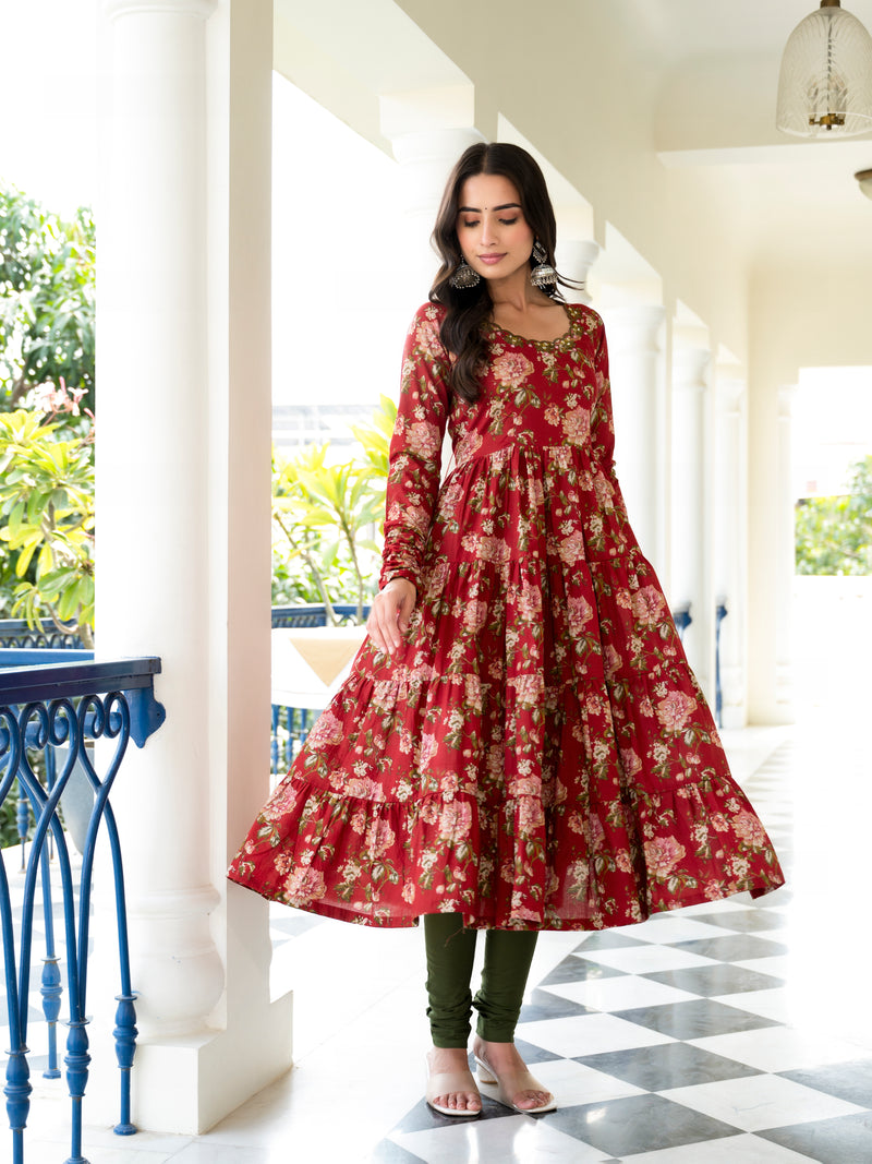 Madiha Maroon Floral Embroidered Suit Set
