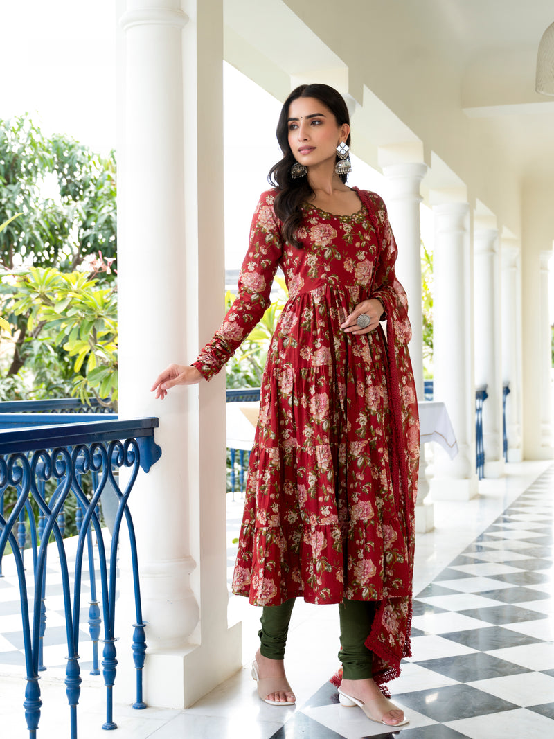 Madiha Maroon Floral Embroidered Suit Set