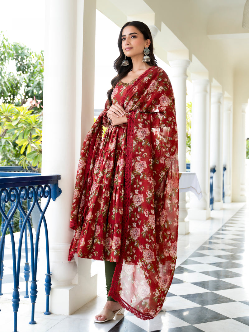 Madiha Maroon Floral Embroidered Suit Set