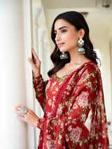 Madiha Maroon Floral Embroidered Suit Set