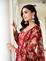 Madiha Maroon floral embroidered suit set