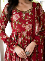 Madiha Maroon floral embroidered suit set