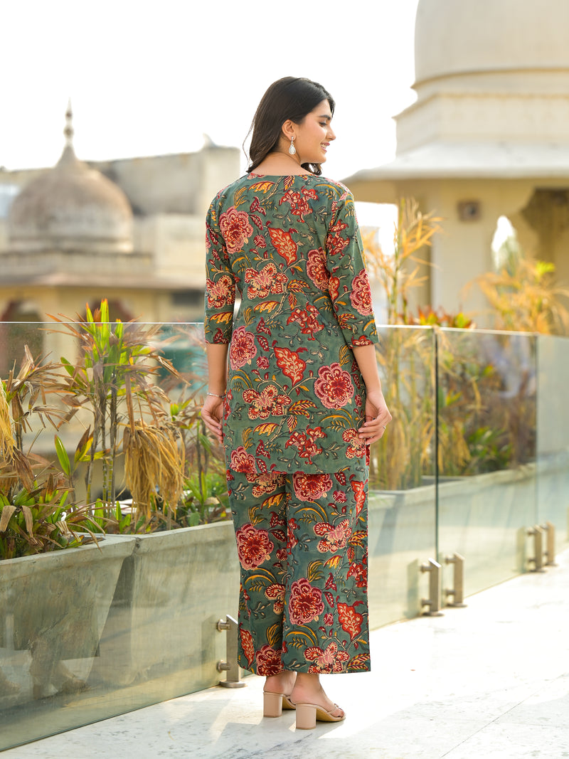 Desi Bloom Handblock Cotton Floral coord set