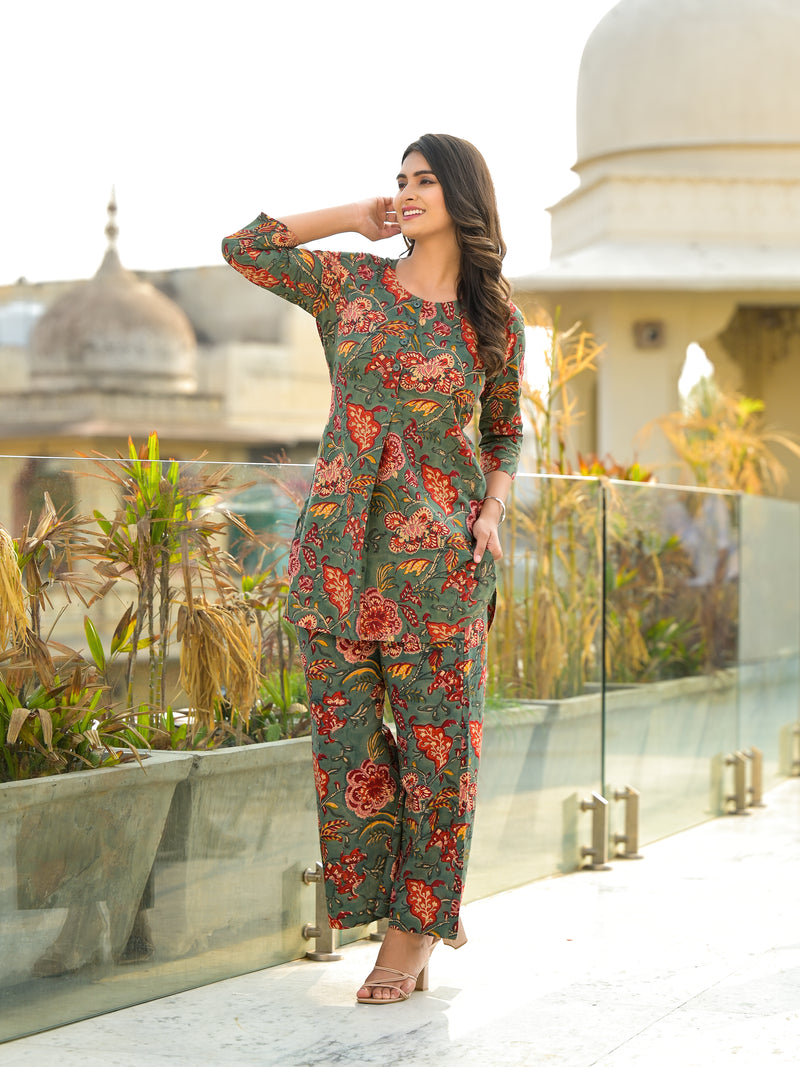 Desi Bloom Handblock Cotton Floral coord set