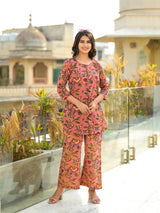 Maharani Pink Handblock Cotton Floral Coord Set