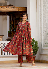 Saanvi Maroon Floral Print Suit Set