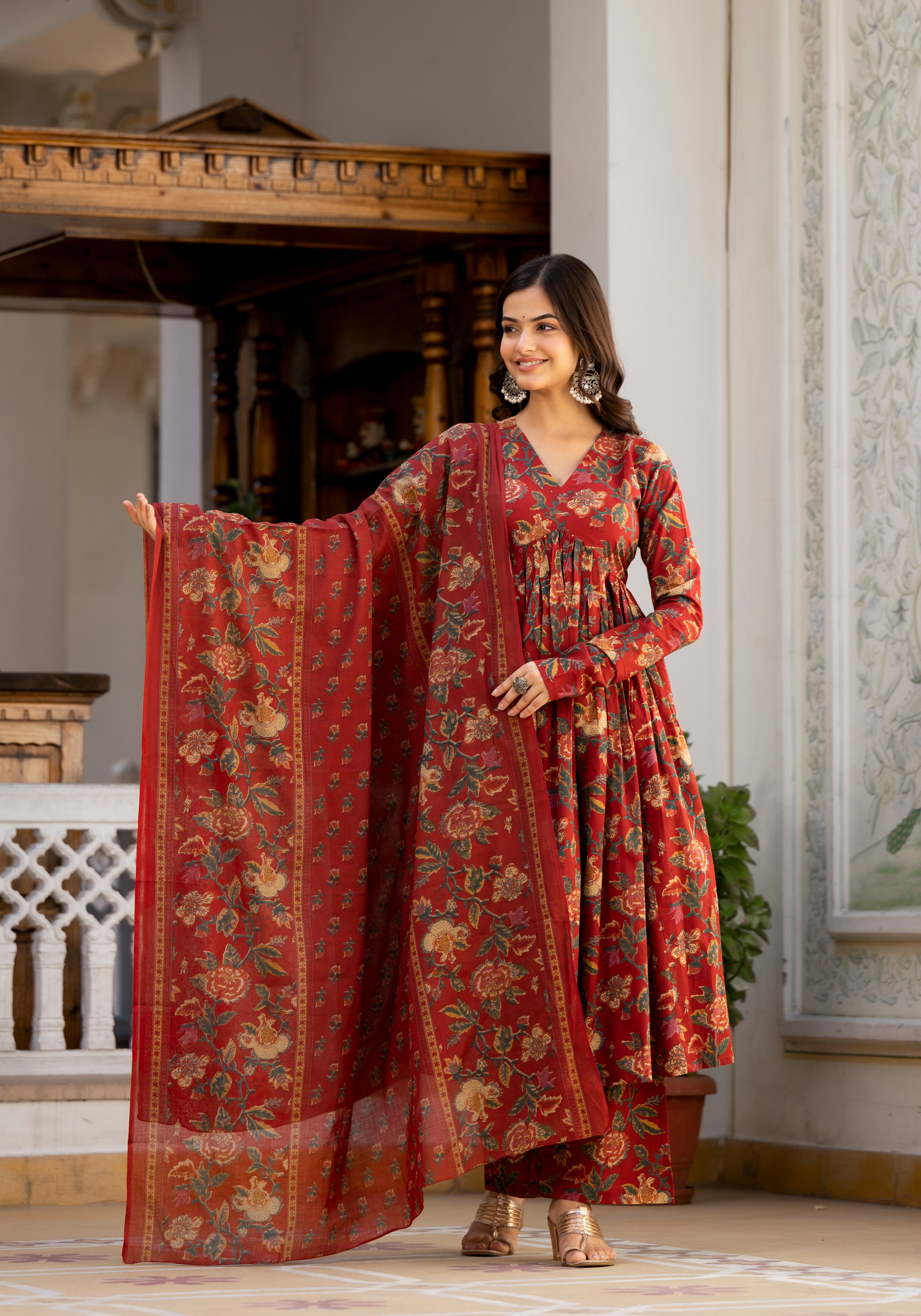 Printed Cotton Plazo Suit Red Patiala Suit New Design Salwar Kurti Patiala Salwar  Suits Punjabi Engagement