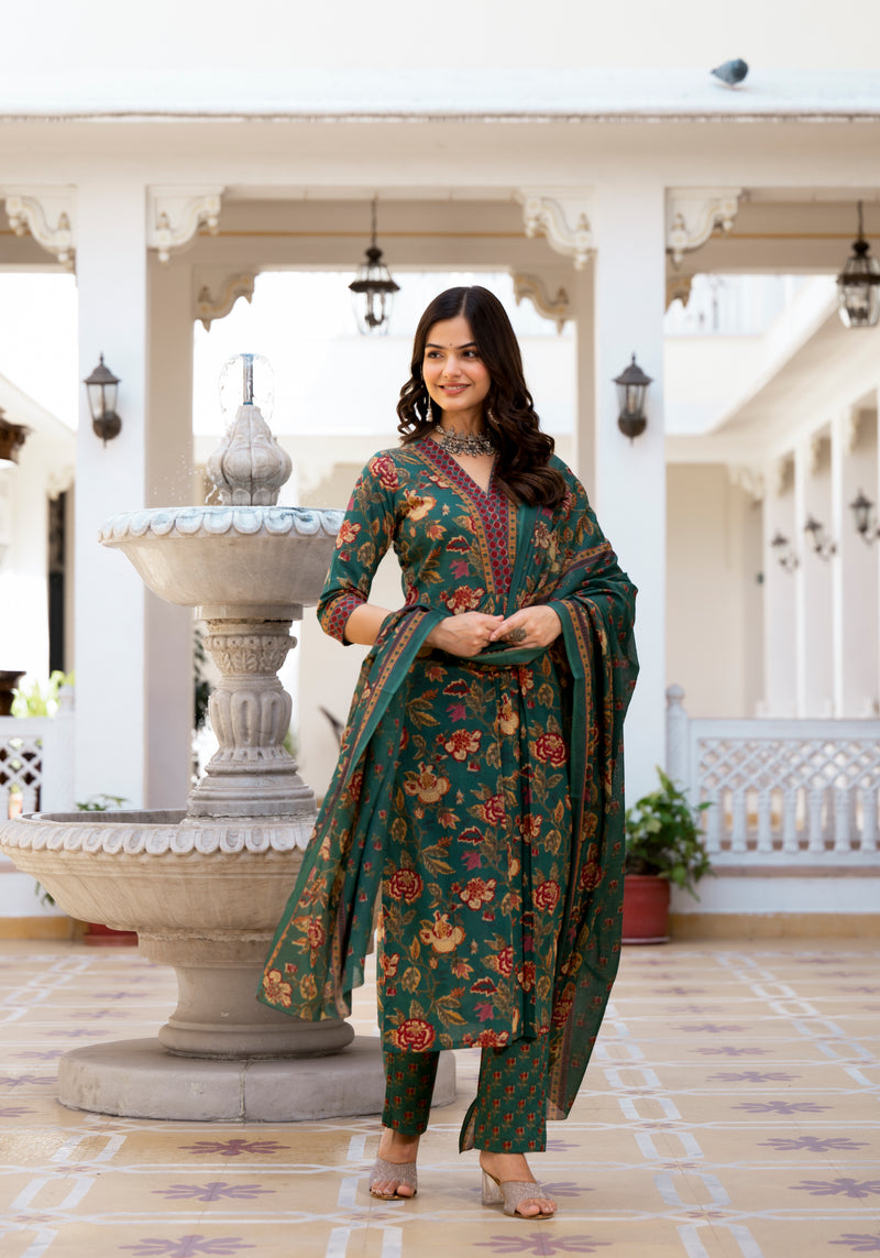 Trishala Green Floral Print Suit Set