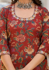 Shrija Maroon Floral Print Embroidered Suit Set