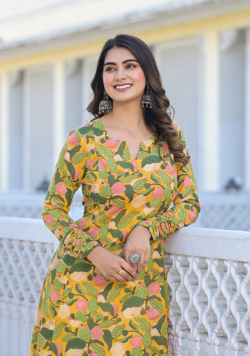 Sehar Leafy Handblock Printed Anarkali Kurta