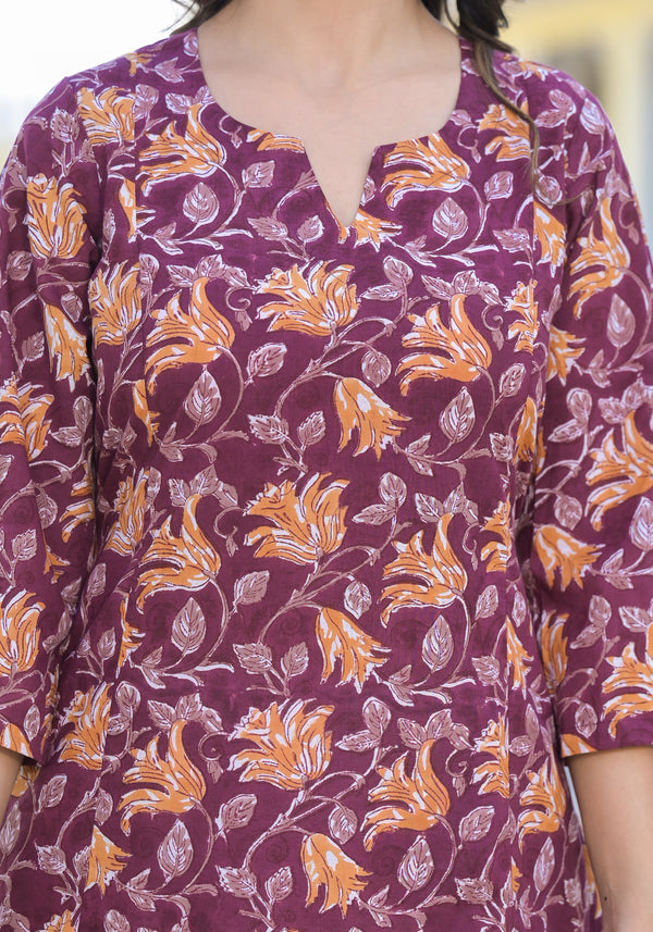 Urvashi Floral Handblock Printed A- Line Kurta