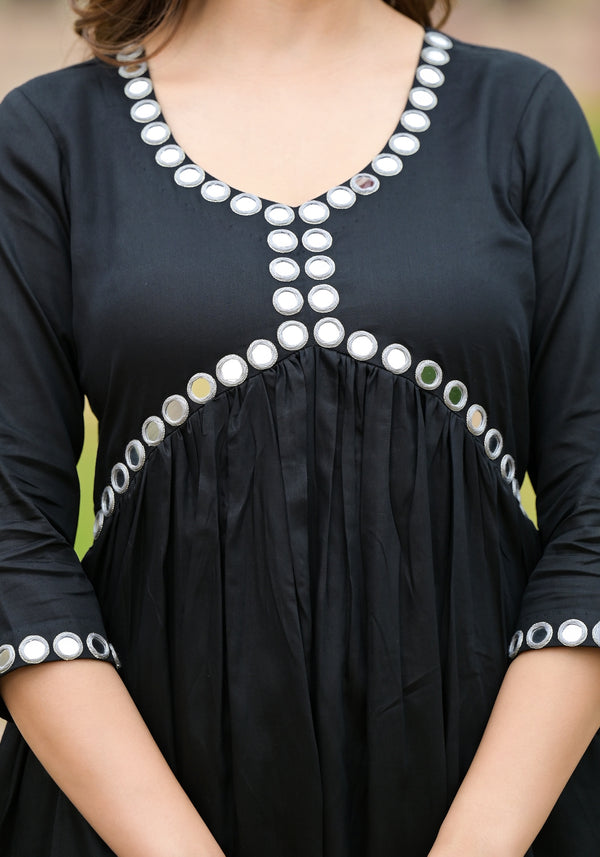 Kalankriti Black Cotton Alia Cut Handwork Suit Set