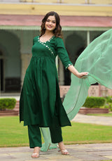 Saba Green Cotton Nayra Cut Handwork Suit Set