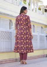 Ryza Megenta Floral Flarey Suit Set