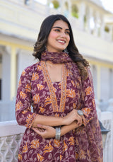 Ryza Megenta Floral Flarey Suit Set