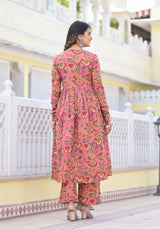 Aleeza Peach Handblock Printed Suit Set