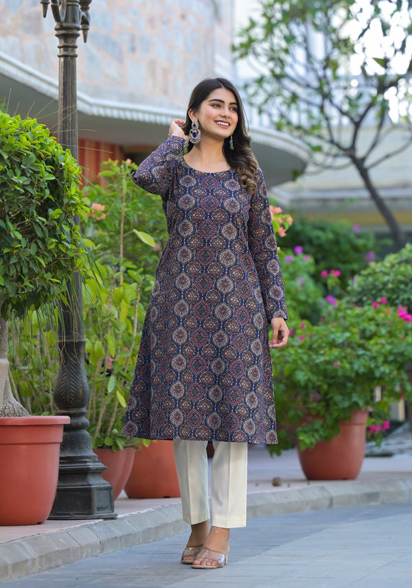 Mahika Ajrakh Handblock Printed A-Line Kurta