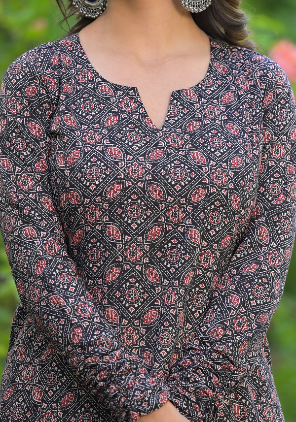 Kalindi Ajrakh Handblock Printed A-Line Kurta